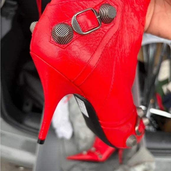 Red Leather Knee-High Stiletto Boots - Women - Picture 7 of 10